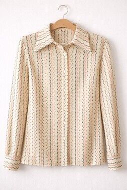Vintage 1960s Dalton‎ Cream Stylish Collared Blouse  Buttons Size 4 Nice A400